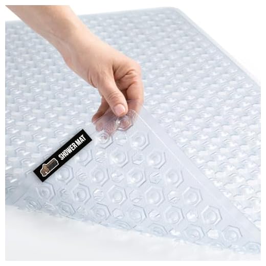 GORILLA GRIP Patented Bath Tub Shower Mat, Machine Washable Bathtub Floor Liner Mats, Suction Cups and Drain Holes to Keep Tubs Clean, Bathroom Essentials, 35x16 Inch, Clear