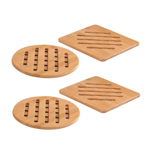 Ciieeo 4 Piezas Almohadilla De Placa Almohadilla De Aislamiento Térmico De Bambú Alfombra De Escritorio De Bambú Almohadilla Redonda Reutilizable para Platos. Khaki De Madera