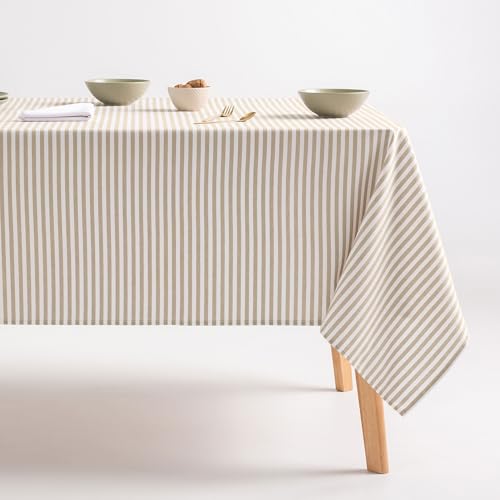 GAMUSI Tovaglia antimacchia rettangolare tessuto cotone impermeabile a righe lino, 160 x 100 cm - immagine 5