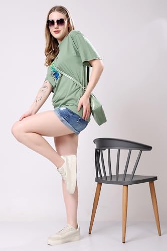 Image of London Hills Women's Cotton Oversized Fit Tshirt |Printed Oversized t Shirts Longline Drop Shoulder Boho Style T-Shirt
