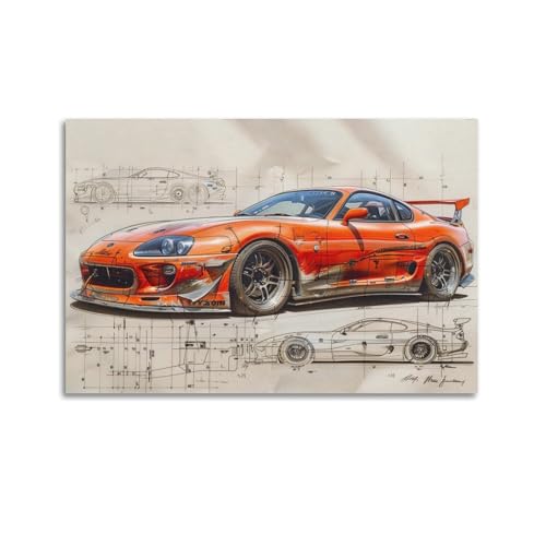 YRNQ Poster de voiture de sport vintage pour Supra Mk4 JDM Classic Street Racing Car Décoration murale 30 x 45 cm