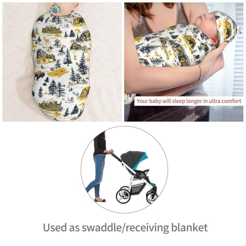 Image of Deer Black Pine Trees Newborn Swaddle Blankets Hat Sets Soft Baby Receiving Blanket Swaddle Sack for Baby Shower Infant Boy Girl Gift