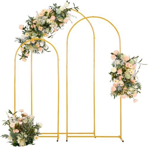 Image of Vincidern Metal Wedding Arch Backdrop Stand Set of 3, Party Arch Stand, Balloon Arch Backdrop for Wedding, Baby Shower, Birthday Party, Bridal Shower, Graduation Decor, Gold (6.6FT, 5.9FT, 4.9FT)