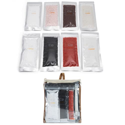 Cpise Gourmet Salt Gift Set x 8 Artisanal Salt Sampler - Cyprus Flake, Fleur de Sel, French Gray, Hawaiian Red, Hawaiian Black Salt, Himalayan Pink Salt, Alderwood Smoked Salt, Sonoma Sea Salt