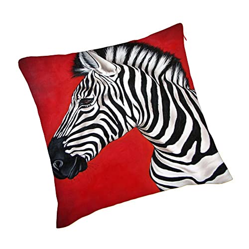 Wondertify Zebra Throw Pillow Covers African Black White Stripe Wild Animals Exotic Wildlife Square Pillow Cases Set Of 2 For Decorative Cushion Bed Couch Sofa Red 18"X18" #TOP4