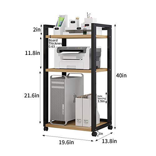 Natwind 3-Tier Floor-Standing Printer Stand with Wheels Host Stand Home Office Storage Shelf Document Organizer Table Large Size Multi-Purpose Shelf for Office(Black)