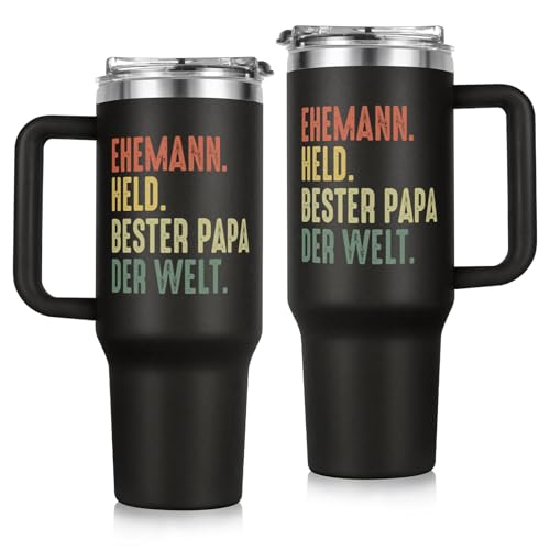 Encoink Cadeau pour papa - Meilleur papa du monde - 1,18 l - Gobelet isotherme avec paille - Cadeau adorable pour anniversaire et fête des pères