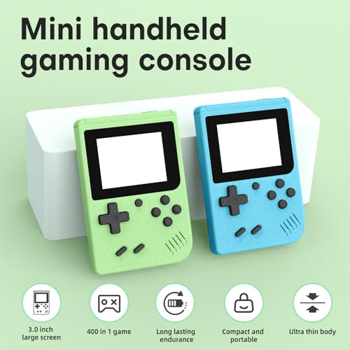 Image of Retro Gaming Console, 3.0 Inch IPS Screen Mini Retro Handheld Game Console, Built-in 400 Classic Retro Game Console, 1020mAh Rechargeable Battery(Green)