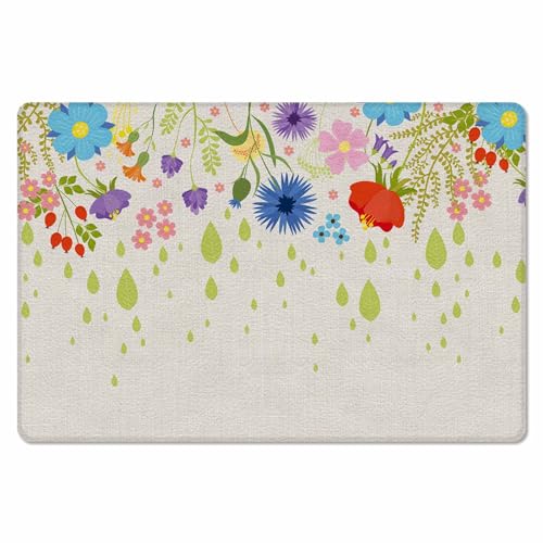 Abstract Boho Floral Antifatigue Kitchen Bath Door Mat Cushioned Runner Rug,Washable Welcome Floor Sink Mat,Waterproof & Non-Slip Standing Doormat for Kitchen,Bohemia Colorful Mandala Leaves 24