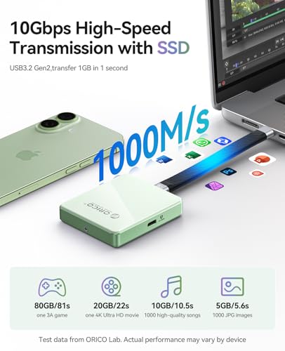 ORICO Magnética M.2 NVMe SSD Carcasa para iPhone 15/16/17 Pro - USB-C 3.2 Gen2 10Gbps, Grabación 4K ProRes, Carga PD 100W, SSD 2230/2242 2TB - AP42P (Verde) - imagen 3