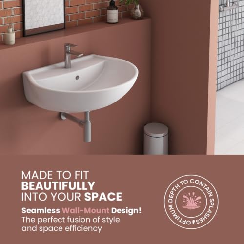 Image of Wall Hung Mounted Sink Glossy Wash Basin for Bathroom Wall Hung Basin - White
