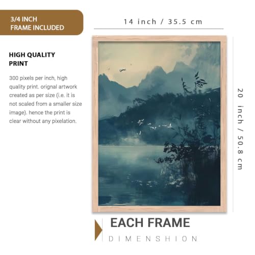 Image of kotart Big Aesthetic Nature Art Wall Framed Posters | Japanese Nature View Framed Poster for Living Room Bedroom Wall Decor Set Of 3 (14x20 Inch)