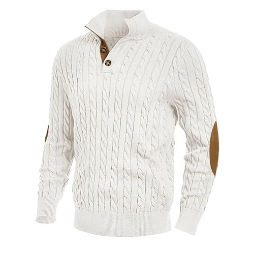 Mens Cable Knit Pullover Sweater Stand Collar Long Sleeve Button Up Casual and Oversized Soft and Thermal for Daily - Main Image