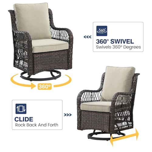 Outdoor Wicker Swivel Chair Set for Patio Porch Pool