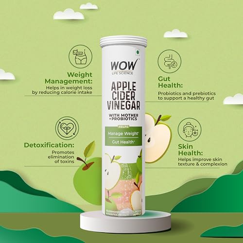 Image of WOW Life Science Apple Cider Vinegar Effervescent Tablet + Probiotics For Weight Management, Gut Health & Digestion - 15 Effervescent Tablets