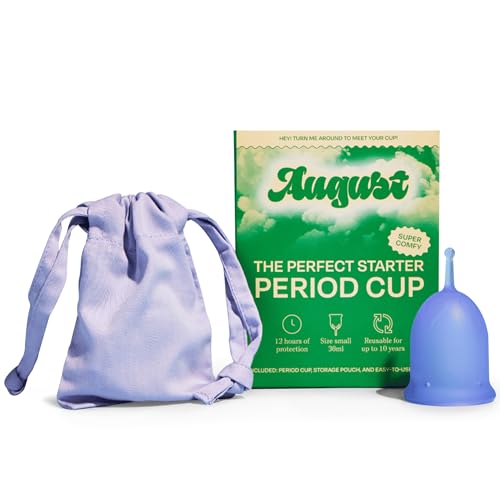August Period Cup for Women - 36 mL Capacity, 8-12h Protection, Flexible, Soft Silicone Menstrual Cups with Cotton-Sateen Pouch, Reusable and Beginner-Friendly with Easy Step-by-Step Guide