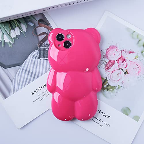 Ywyuhe Bear Phone Case Compatible With Iphone 14 Plus, Cute 3D Rose Red Bear Case, Soft Shockproof Kpop Bear Phone Cover For Women Girls #TOP2