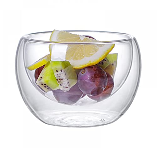 Sizikato Double Wall Glass Dessert Bowl, 16 Oz Clear Glass Fruit Bowl