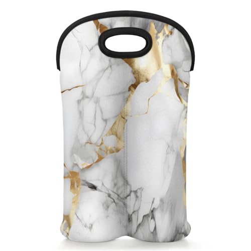 GzLeyigou 2 Bottles Glossy Marble Wine Bag Sleeve Totes Neoprene Protective Wine Carrier Bag for Wine,Water, Champagne, Beer, Baby Bottles,Gift 14.5 x 10 Inches