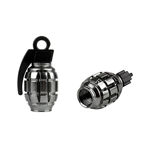 Senzeal 5x Aluminum Grenade Bomb Style Universal Car Truck Motorcycle Wheel Valve Caps Bicycle Tire Air Valve Cover Gray - Thumbnail 2