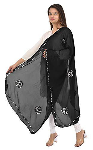 Image of YOUTHQUAKE Plastic Mirror Work Embroidered Chiffon Dupatta for Women & Girls