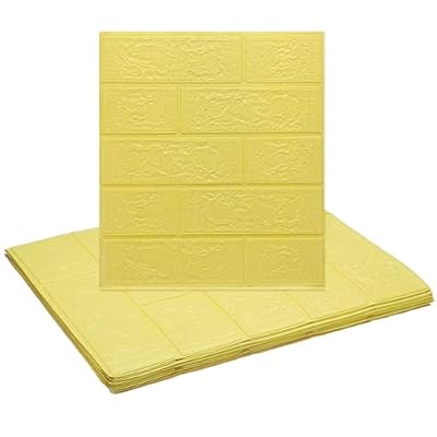 HARFINGTON 10pcs 3D Brick Effect Wall Panels 14.5 Sq Ft Coverage Peel and Stick Brick Wall Tile, 13.8"x15.2" Waterproof Brick Design Wallpaper Backsplash, Yellow