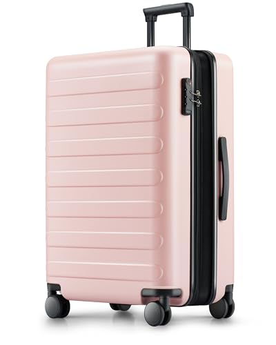 NINETYGO 28" Checked Hard Shell Spinner Luggage, Pink
