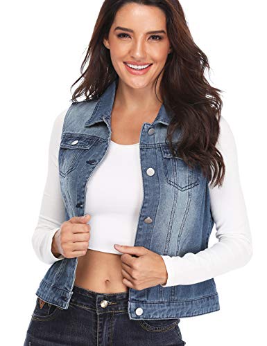 MISS MOLY Women's Denim Distressed Classic Vest Cotton