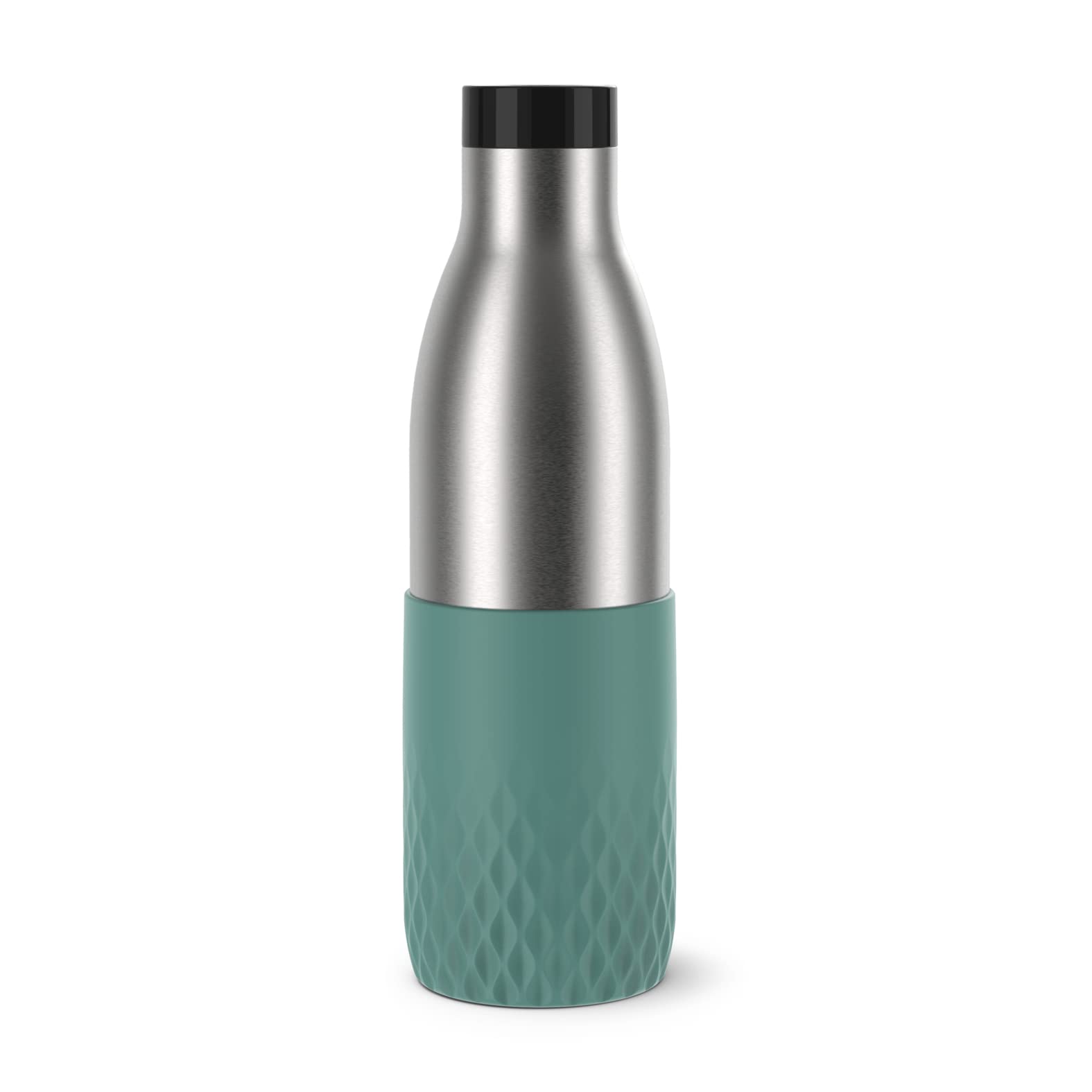 Emsa Bludrop Sleeve Isolier-Trinkflasche, 0,7 Liter, 100% dicht, Quick-Press Verschluss, Ergonomischer 360° Trinkgenuss,12h warm, 24h kühl, spülmaschinenfest, Edelstahl, Petrol, N31112