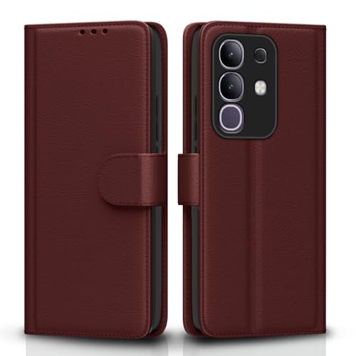 Image of Amazon Basics Flip Cover for Vivo T4x 5G / iQoo Z10x 5G Leather Finish | Wallet Stand and Shock Proof | Inside TPU with Card Pockets | Complete Protection Flip Case(Brown)
