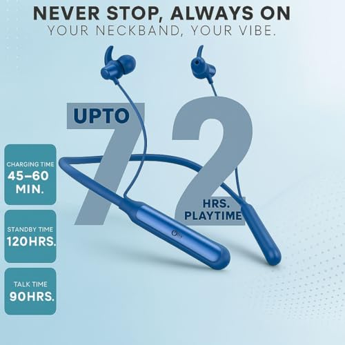 Image of Bluetooth Neckband Headphones, Fast Charge, deep bass, sweatproof Sports, Magnetic, Long Battery, Voice Assistant Support, Wireless in-Ear Headset with mic (Blue Wave)