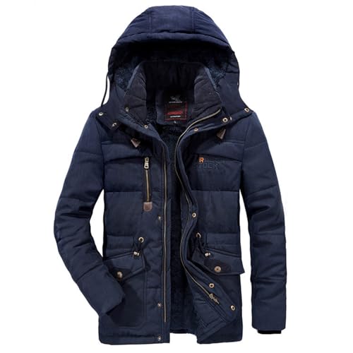 BOLUOBAO Parka Abrigo para hombre con forro polar grueso con capucha, muchos bolsillos, parka de invierno resistente al viento, chaqueta de invierno cálida, parka funcional para exteriores, abrigo de