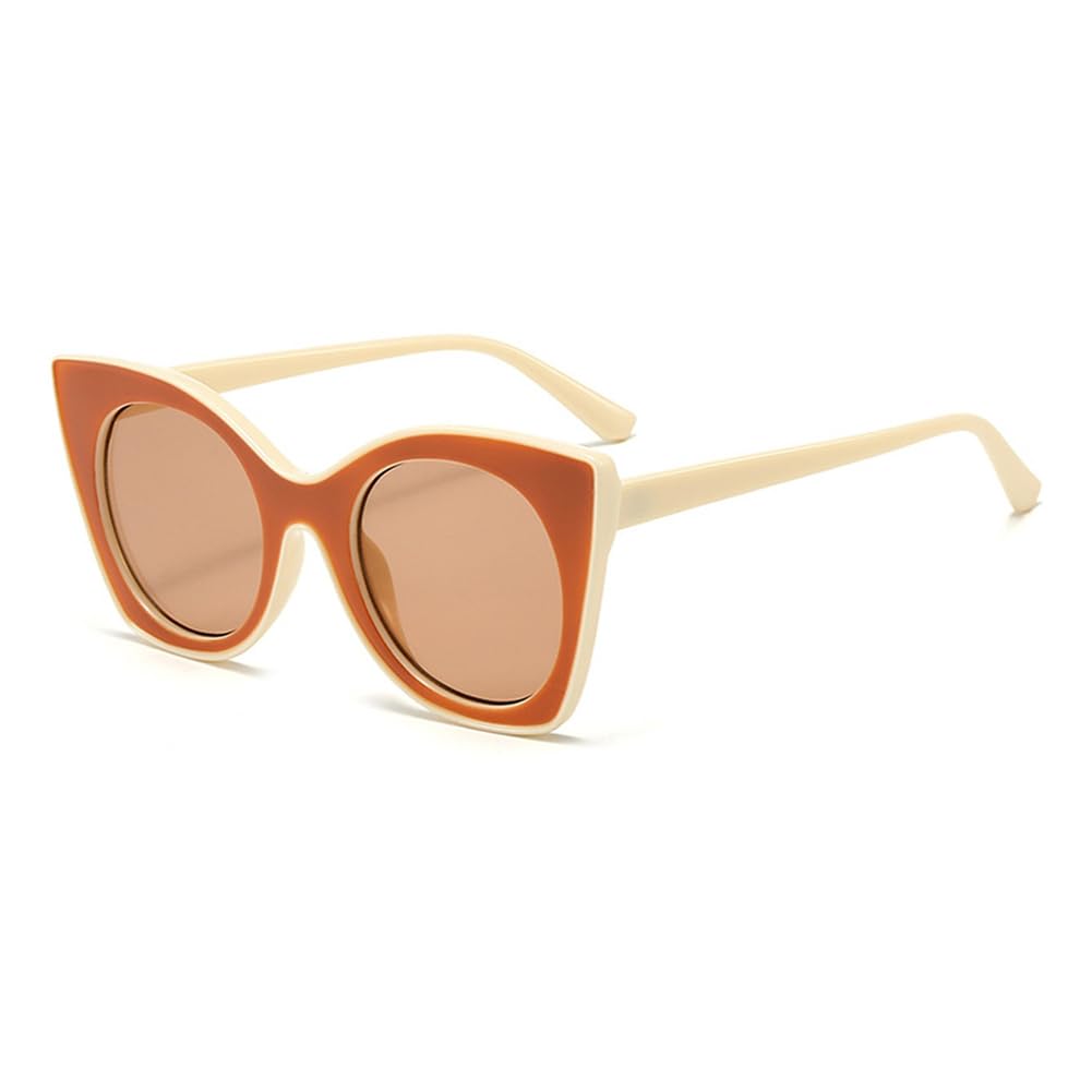 Frissin Women's Beige Champagne Oversized Cat Eye Sunglasses Uv400 Protection Large Butterfly Frame Round Gradient Lenses Luxury Sun Glasses Personality Sunnies Outdoor Street Party Travel