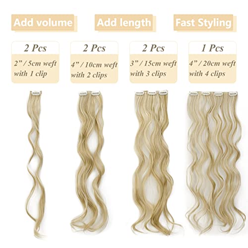 Gairyan 20inch Curly Hair Extensions Clip in Long Hair Extension Highlight 7PCS Full Head Synthetic Wavy Hairpiece for Women (Sandy Blonde & Bleach Blonde) - Image 3