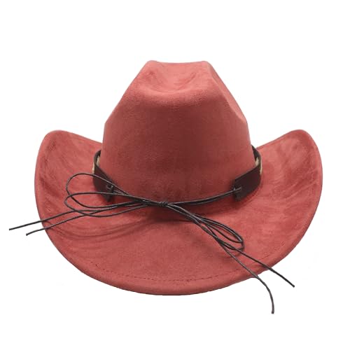 Image of Western Cowboy Hat for Women Men with Band Wide Brim Suede Cowboy Cowgirl Hat Western Style Hat