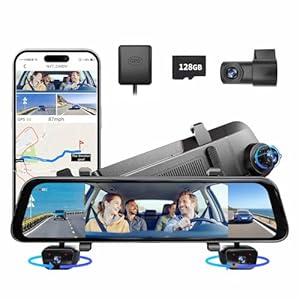 2026 12” Mirror Dash Cam 4 Channel, Touch Screen Rear View Mirror Camera for Cars,1080Px4 Dashcam Front Rear Inside, IR Night Vision,WiFi,APP,GPS, 24/7 Recording Parking Monitor,Free 128GB SD