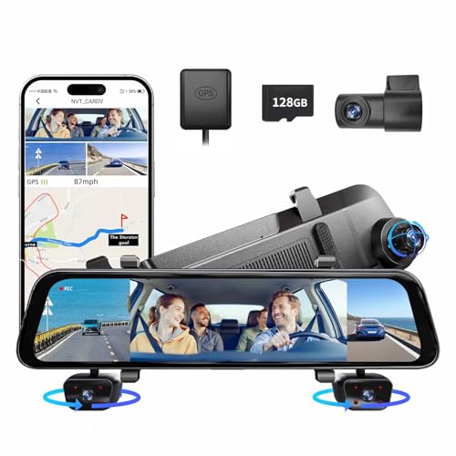 2025 Rearview Mirror Camera for Cars,12'' Mirror Dash Cam 4 Chann...