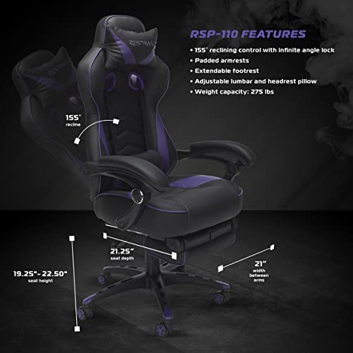 Image of RESPAWN 110 Ergonomic Gaming Chair with Footrest Recliner - Racing Style High Back PC Computer Desk Office Chair - 360 Swivel, Adjustable Lumbar Support, Headrest Pillow, Padded Armrests, 2019 Purple