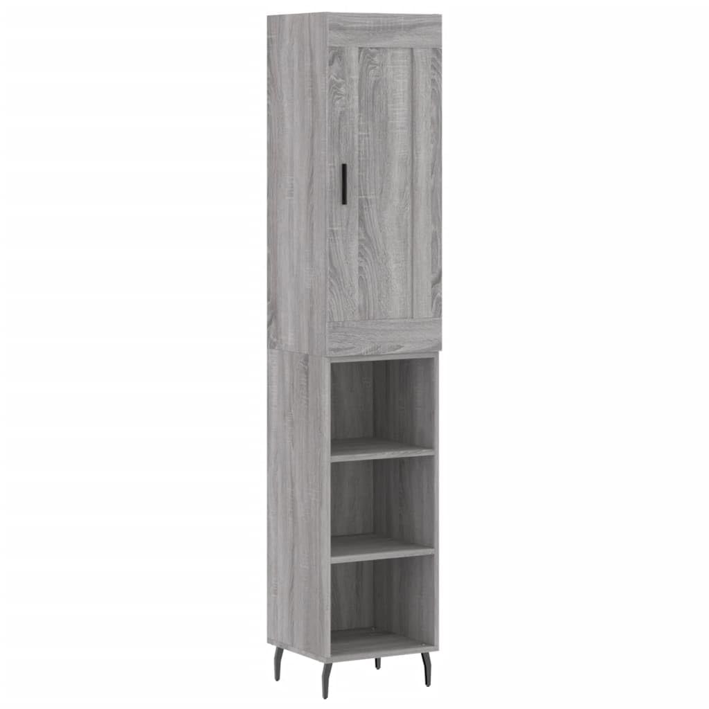 Buffet haut en contreplaqué gris Sonoma Armoire haute en bois avec portes et grand rangement pour la maison 34,5 x 34 x 180 cm
