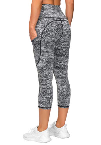 Image of THE GYM PEOPLE Thick High Waist Capris Yoga Pants with Pockets, Tummy Control Workout Running Yoga Leggings for Women