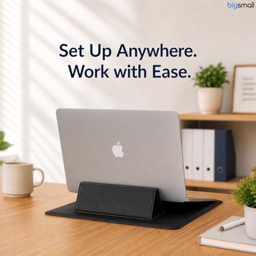 Image of Bigsmall Elevate Pro 14 Inch PU Leather Laptop Sleeve with Adjustable Stand, Compatible with MacBook Air /Pro 14 inch, iPad Pro 13 inch, Dell, HP, Lenovo, ASUS & Other 14-Inch Laptops, Magnetic Closure - Black