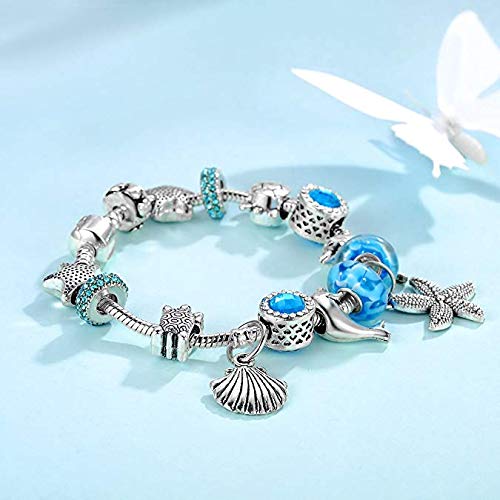 LAKIND Bracelet de charme Anniversaire Cadeau de la fête des mères Pendentifs plaqués d'argent (Style Deux 20cm)