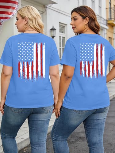 Image of Ithalt Patriotic Plus Size Shirts for Women 250th Anniversary USA Shirts American Flag Tshirt USA Short Sleeve Tops