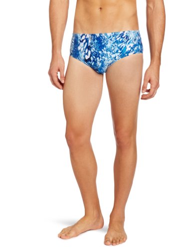 Speedo Men's Endurance+ Snake Bit Brief Swimsuit, Blue, 32