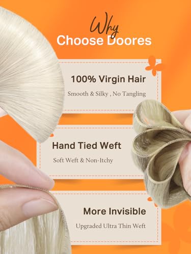 Image of DOORES Genius Sew in Weft Hair Extensions, Pearl Blonde 22 Inch 60g Invisible Sew in Hair Extensions Hand Tied Remy Natural Looking
