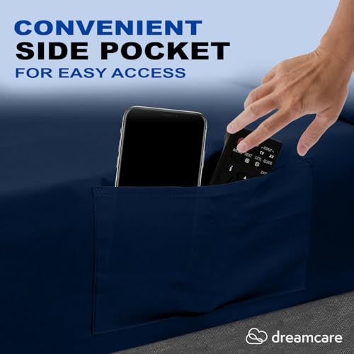 Image of DREAMCARE California King Sheet Sets - 4 pcs Breathable Cooling Sheets - up to 21 inch Extra Deep Cal King Sheets with Side Pockets - Extra Soft 100% Brushed Hypoallergenic Hotel Luxury Bedding -Navy Blue