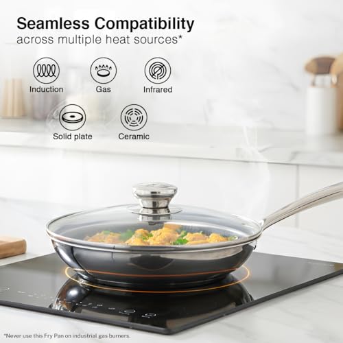 Image of Prestige 24cm /1.7L Tri-Ply Stainless Steel Hexamagic Fry Pan with Lid|Honeycomb Structure|Durability of Triply|Metal Spoon Friendly|Gas & Induction Compatible|Dishwasher Safe|Low Oil Consumption|Grey