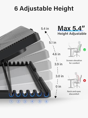Image of Kootek Laptop Cooling Pad, Laptop Cooler with 5 Quiet Fans for 12 inch-17 inch Computer PC Notebook Gaming Laptop Fan, Height Adjustable Laptop Cooling Stand Laptop Accessories (Multi Colors)