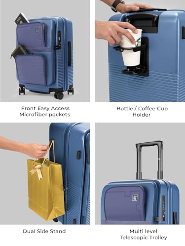 Image of EUME Aerotop Cabin + Classic Check-in Large Trolley Bag Set of 2 | Aerotop Top Open Cabin Suitcase with Laptop Compartment + 75cm Large Check-in Luggage | Polycarbonate | TSA Lock | Black