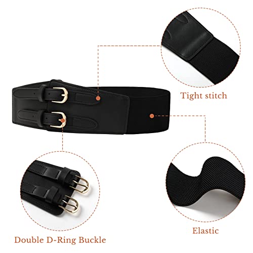 AWAYTR Double Buckle Women's Elastic Belt - Ladies Stretchy Wide Waist Leather Belts for Dresses Jeans3